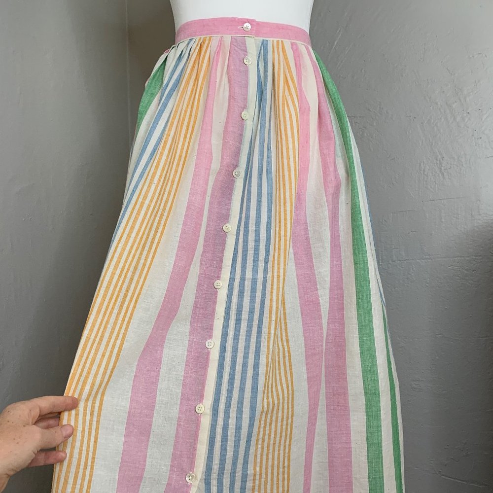 Ralph Lauren Vintage Rainbow Colorful Stripe A Line Midi Button Up Skirt Preppy - Picture 2 of 8